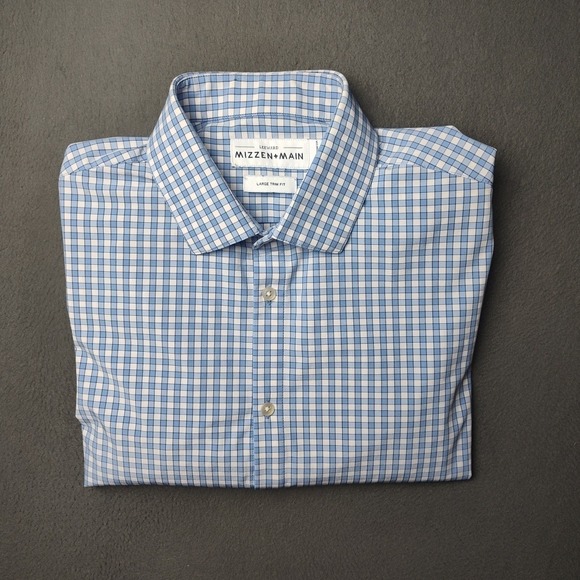Mizzen+Main Shirt Mens Large Leeward Trim Fit Performance Stretch Plaid Dress Sh - Picture 1 of 12
